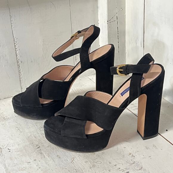 Stuart Weitzman Joni Suede Ankle Strap Platform Sandals Black Womens Size 40 / 9 - Picture 4 of 7